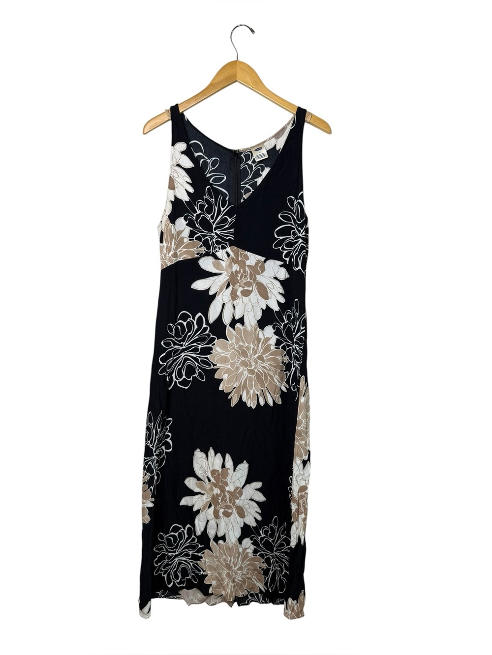 Old Navy Vtg Y2K 100% Rayon Dark Cream Floral Maxi Slip Dress Hawaiian Abstract